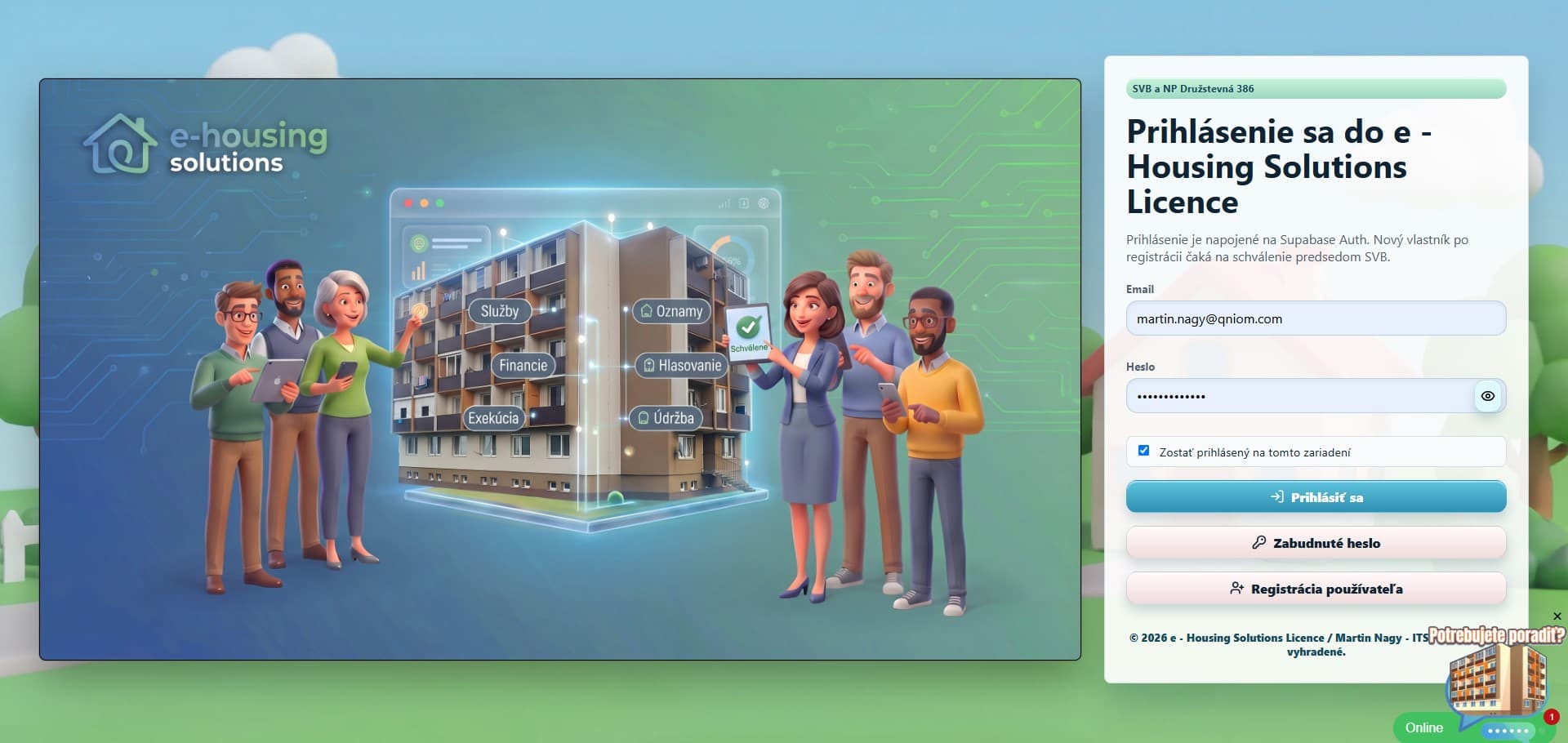 Prihlásenie do e - Housing Solutions Licence